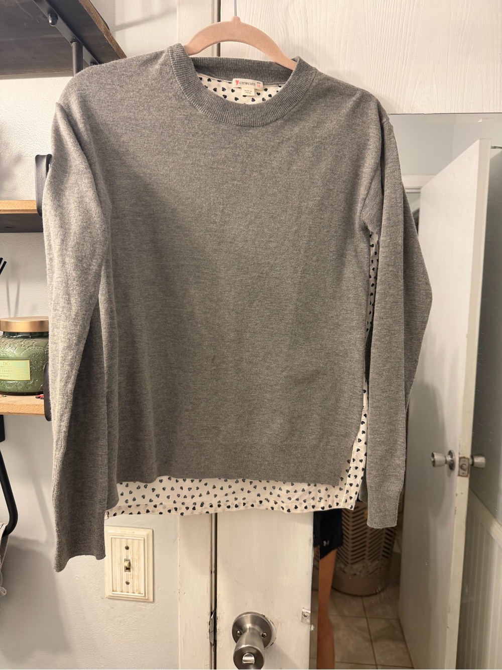 Crewcuts Gray Layered Pullover Sweater with Polka Dot Underlayer